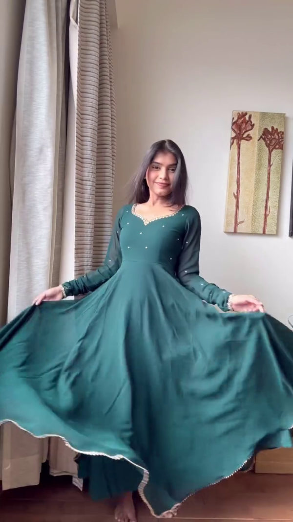 Handwork Gown with Dupatta ? Solid Fox Georgette Maxi Dress