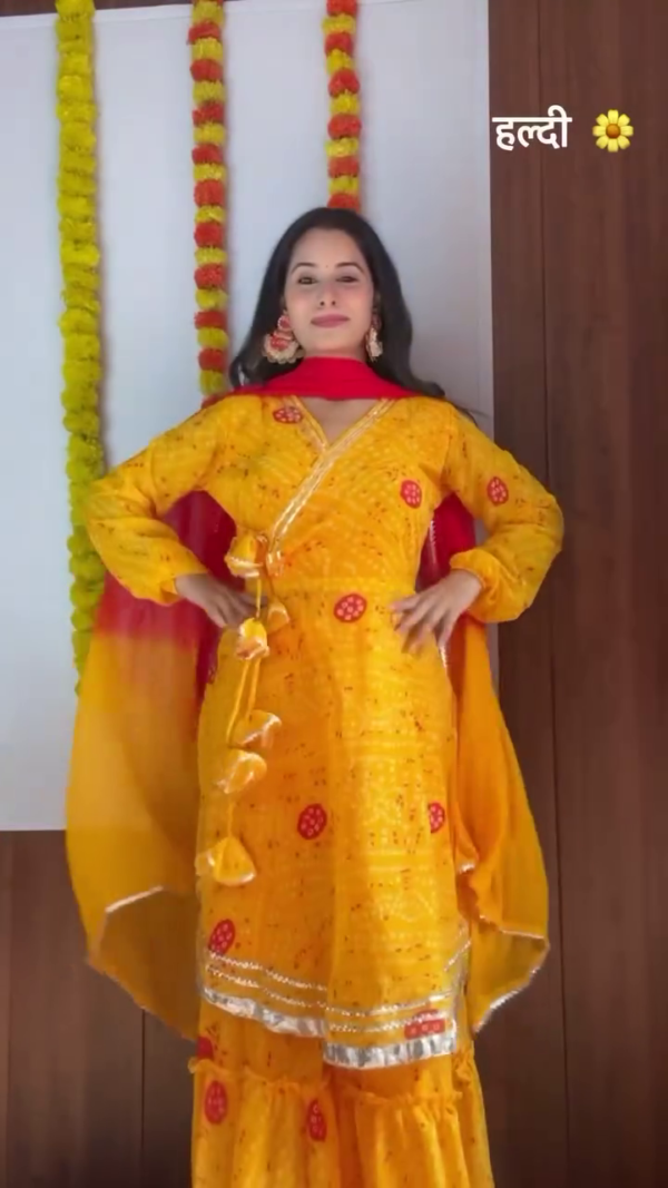 Geaorgette Bhandani Print Yellow Sharara Set