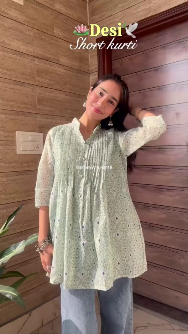 Mandarin Collar Printed Pure Cotton Tunic