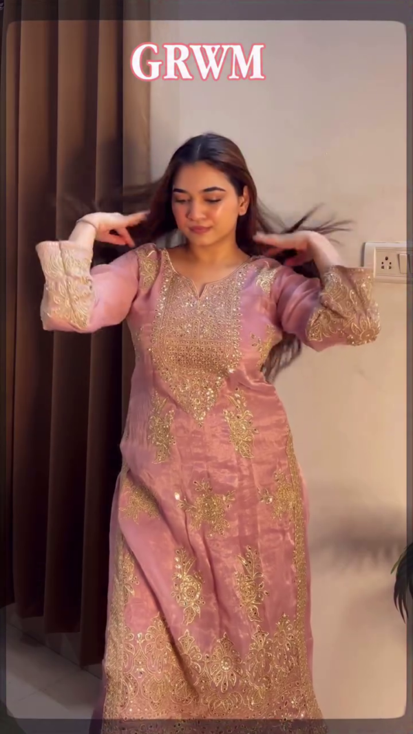 Pink color Chinon Silk With Heavy Embroidery Sequnce Work